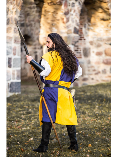 Trollfelsen Mittelalter Gewandung Leonardo Carbone Waffenrock Tunika Überwurf Schachbrett Gelb Blau2